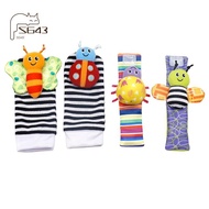4Pcs Baby Toy 0-12 Months Baby Rattles Toys Animal Socks Wrist Strap +Rattle Foot Socks Bug Wrist St