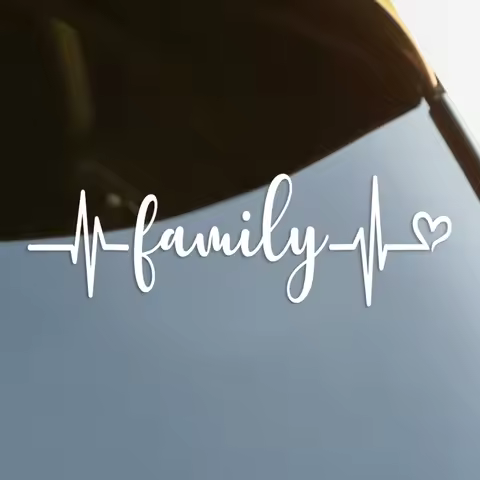 Family Heartbeat Die-Cut Vinyl Decal Car Sticker Waterproof Auto Decors on Car Body Bumper Rear Wind