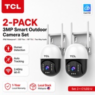 TCL 2-Pack C1LD2 3MP Outdoor WiFi Security CCTV Camera IP66 PTZ Human Detection Auto Tracking Two-Wa