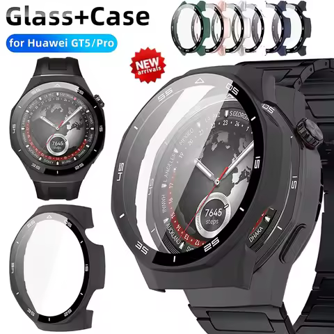 Case for Huawei Watch GT 5/GT5 Pro 46mm Tempered Glass Screen Protector&Hard PC Protective Bumper Hu