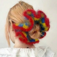 [Korean Style Wear Matching] Wool Hair Accessories Handmade Hair Accessories Mixed Knitting Contrast