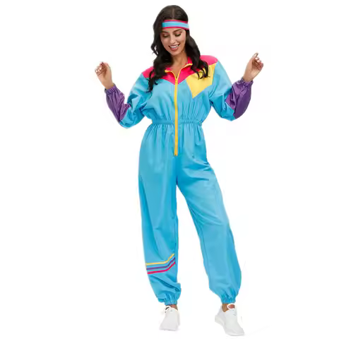 Retro 80s Disco Hippie Costume Ski Sports Jumpsuit Aerobics Costume Halloween Carnival Party Costume