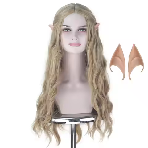 Elf pointy ears+70cm The Hobbit Galadriel wig women role play long blonde wavy hair Elf queen Cate B