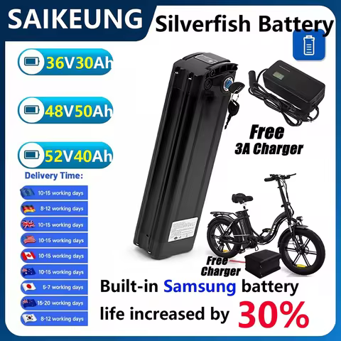 Electric Battery Batterie Vélo Électrique SilverFish 36V 48V 52V 60V 72V 60 20Ah 24 30 45Ah 50Ah 200