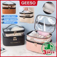 GEESO Double Layer Cosmetic Bag Travel Makeup Bag Multipurpose Pouch Transparent Organizer Storage T