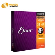 Elixir® Nanoweb สายกีตาร์โปร่ง เบอร์ 10 เคลือบ Phosphor Bronze ( Extra Light .010 - .047) #16002