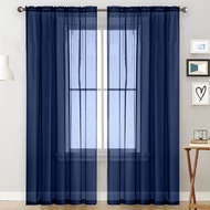 {doc} Sheer Curtains Living Room Rod Pocket Window Curtain Panels Bedroom Semi Sheer Voile Curtains Dark Blue (55''Wx84''L,2 Panels)