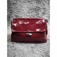 Glossy Red leather Chain Baguette Bag