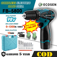 ECOSEN Bor Tanpa Kabel Bor Bor Baterai Genggam 198VF Set Bor Bor Baterai Genggam 2 Bor Baterai