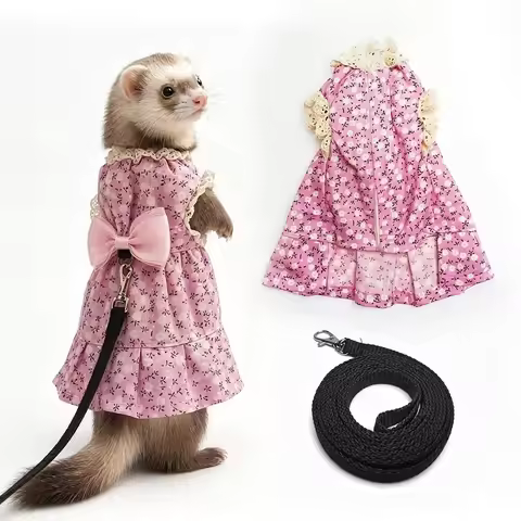 Fashion Adjustable Ferret Vest Harness Soft Berber Fleece Ferret Traction Rope Escape-Proof Comforta