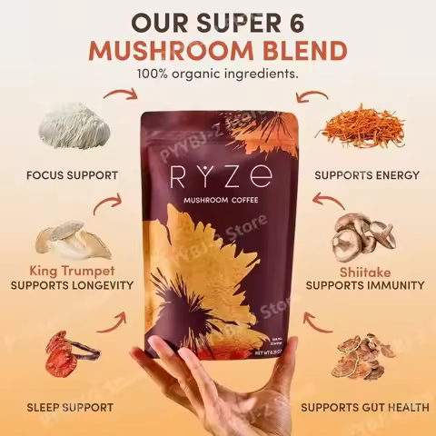 Organic Mushroom Extract Powder with MCT Oil Adaptogenic Blend 6 Types Daily Nutritional Support Smo
