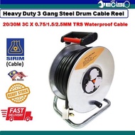 Steel Body Extension Cable Reel with 20M/30M 3C x 0.75mm/1.5mm/2.5mm TRS Waterproof Black Cable (SIRIM APPROVED)