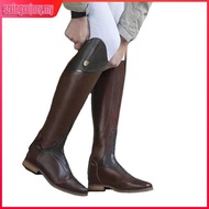 Large Size Round Toe Black Faux PU High Boots Back Zipper Riding Horse Knight Cowgirl Boots