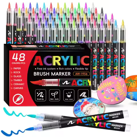 12-48 Colors Acrylic Marker Pen Set Waterproof Quick Dry DIY Art Marker Soft Brush Scrapbook Large C