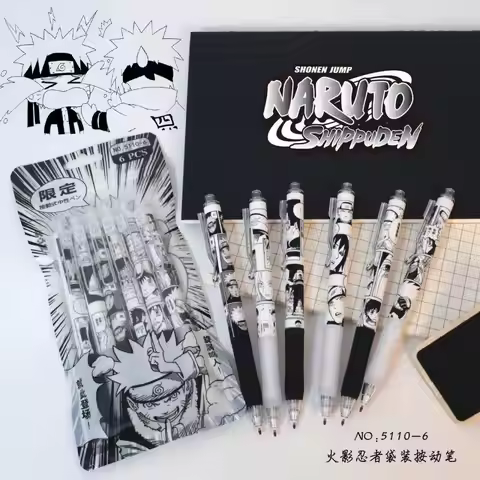 Naruto 6Pcs/set Gel Pen Anime Uchiha Itachi 0.5 Lack Ink Signature Pen School Writing Supplies Stati