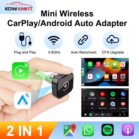 Wireless Carplay Adapter Android Auto 2 in 1 Ai Box Plug & Play Car Dongle WIFI 5G BT4.2 Support And