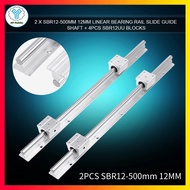 【ของต้องซื้อ】2PCS SBR12-500mm 12MM รางแบริ่งเชิงเส้นสไลด์คู่มือเพลา + 4Pcs SBR12UU Blocks Linear Bearing Rail Slide Guide Shaft