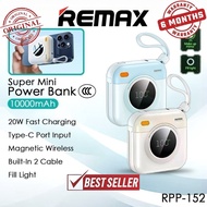 (3C Certified CCC) Remax RPP-152 10000mAh Powerbank Magnetic Wireless Powerbank Built In Cable Fast