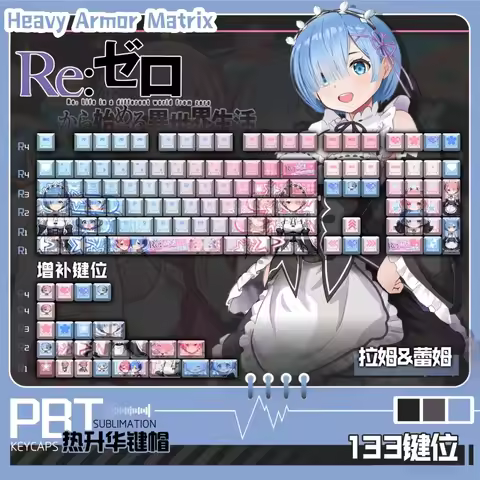 Hot Sale Re:Zero Rem Ram Anime Themed Keycaps Cherry Profile Mechanical Keyboard Customization Colle
