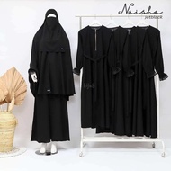 Naisha set jetblack Luwitex free niqab bandana hitam pekat S M L XL xxl