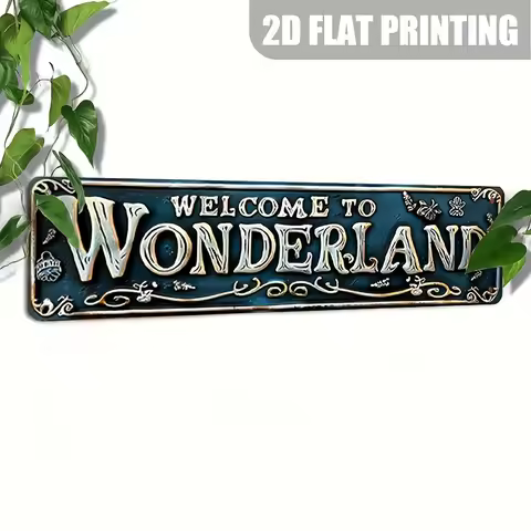 Vintage 'Welcome to Wonderland' Aluminum Sign (15.7' X 3.9') - Perfect for Home, Garden, Bar and Caf