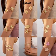 HUHNOT Opening Arm Bracelet, Gold Color Multi Style Wide Open Bangle, Glamorous Retro Metal Adjustab