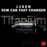 LISEN 95W Car Charger Fast Charging dual port 12V/24V PPS Type-C QC4.0 PD3.0 SCP 5A USB FCP/SCP/AFC/