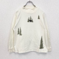 古著長袖動物紋T卹，米色，小熊圖案，復古設計，高領，小號