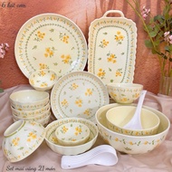 YELLOW APRIL DISH SET 21 Piece of 6 rice bowls