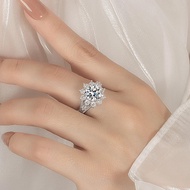 PERFANY 3CT Sunflower Moissanite Ring for Women S925 Pure Silver Plated 18K White Gold Diamond Luxur