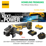 DEWALT DCG405N POWERSTACK 18V XR BRUSHLESS 100MM GRINDER + DCBP520 BATTERY + DCB1104 CHARGER + DWST8