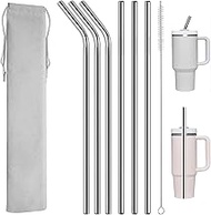 Pack of 6 Reusable Stainless Steel Straws 31 cm - For Stanley Cup 30oz/40oz - Cleaning Brush & Stora