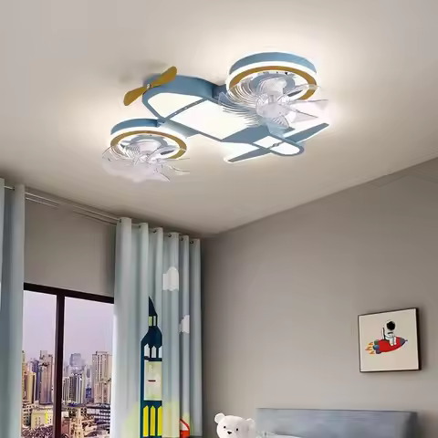 Kids Chandelier Lighting For Kids Room Ceiling Fan With Led Light And Remote Control Airplane Childr