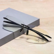 Memory Rimless Rectangle See Near and Far Reading Glasses Women Handcrafted Progressive Reading Glas