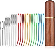 21PCS Large Eye Sewing Needles Kit with Wooden Storage Box, Bent Tapestry Needles and Large-Eye Blun