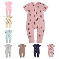 3-36M Baby Girl Boy Zipper One-Piece Romper Bear Printed Infant Jumpsuit Short Sleeve Long Pants Tod