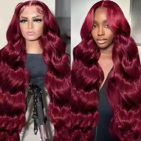 44 46 Inches 99J Colored 13x4 HD Lace Front Human Hair Wig body wave Burgundy 13x6 HD Lace Frontal W