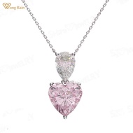 Wong Rain 925 Sterling Silver 10 MM Heart Cut Pink Sapphire Created Moissanite Gemstone Romantic Pendant Necklace Fine Jewelry