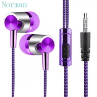 NORMAN Earphone Bass Stereo Sports Weave Cable With Microphone 3.5mm Jack Wired Control Wired Erapho