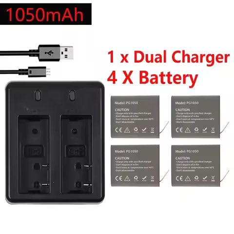 1050mAh PG1050 SJ4000 PG900 battery + USB Dual charger For SJCAM SJ5000 SJ6000 SJ8000 M10 EKEN H9 H8