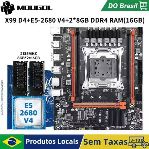 MOUGOL X99 Game Motherboard Xeon E5 2680 V4 CPU Processor LGA 2011-3 Set With 16GB（8GB*2） DDR4 Memor