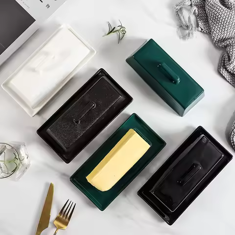 Creative Western Ceramic Butter Dish with Lid Square Cheese Plate Cake Serving Dish Amazon Butter Bo