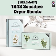 HERBMARY 1848 Sensitive Dryer Sheets / Cotton & Verbena / Fabric Softener Dryer Sheets / Hypoallerge