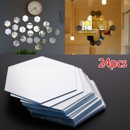 24*Hexagon Mirror Sticker Self-adhesive Mosaic Tiles PS Bathroom Decorations