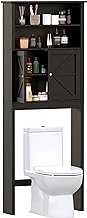 Reettic Tall Over The Toilet Storage with Two Doors, Free Standing Bathroom Space Saver with Inner Adjustable Shelf, Wooden Bathroom Cabinet Organizer Over Toilet, Black BMGZ151B