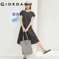 GIORDANO Women Dresses 100% Cotton Exposed Seam Simple Dresses Crewneck Cap Sleeve Summer Fashion Ca