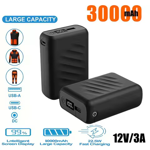 30000mAh Rechargeable 12V 3A Power Pack For Heated Jacket Power Bank Spare Battery Portabl Heating V