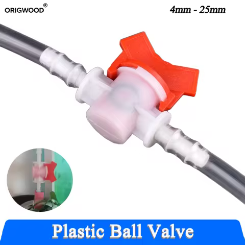 1/8/20P 4mm 6mm 8mm 10mm 12mm 16mm 20mm 25mm PVC Hose Barb Two Way Plastic Ball Valve Aquarium Garde