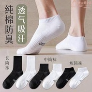襪子男士夏季純棉中筒襪運動襪純色黑白吸汗防臭籃球襪子棉襪
