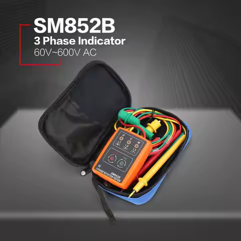 SM852B 3 Phase Rotation Tester, Digital Phase Indicator Detector, LED Buzzer Phase Sequence Meter Vo